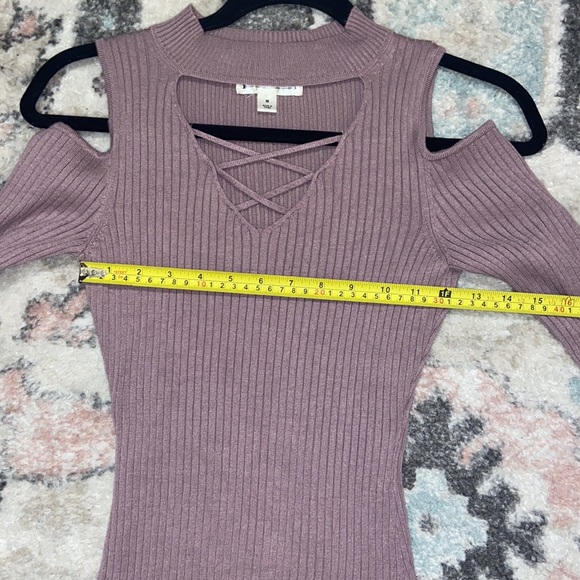 #12 Mauve Purple Cold Shoulder Ribbed Knit Long sleeve Sweater Top - Picture 7 of 7